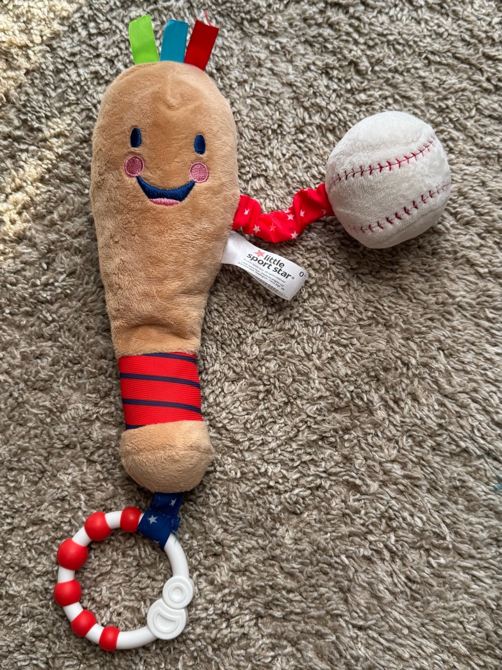 Little Sport Star Baseball Bat & Ball Baby Teether Rattle Sensory Toy NWOT